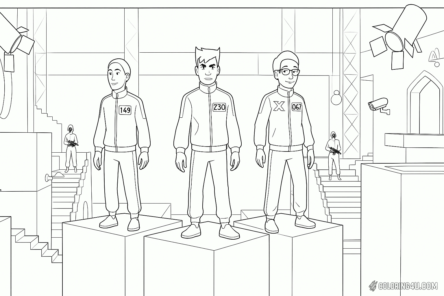 Squid Game Leaders On Podium Coloring Page