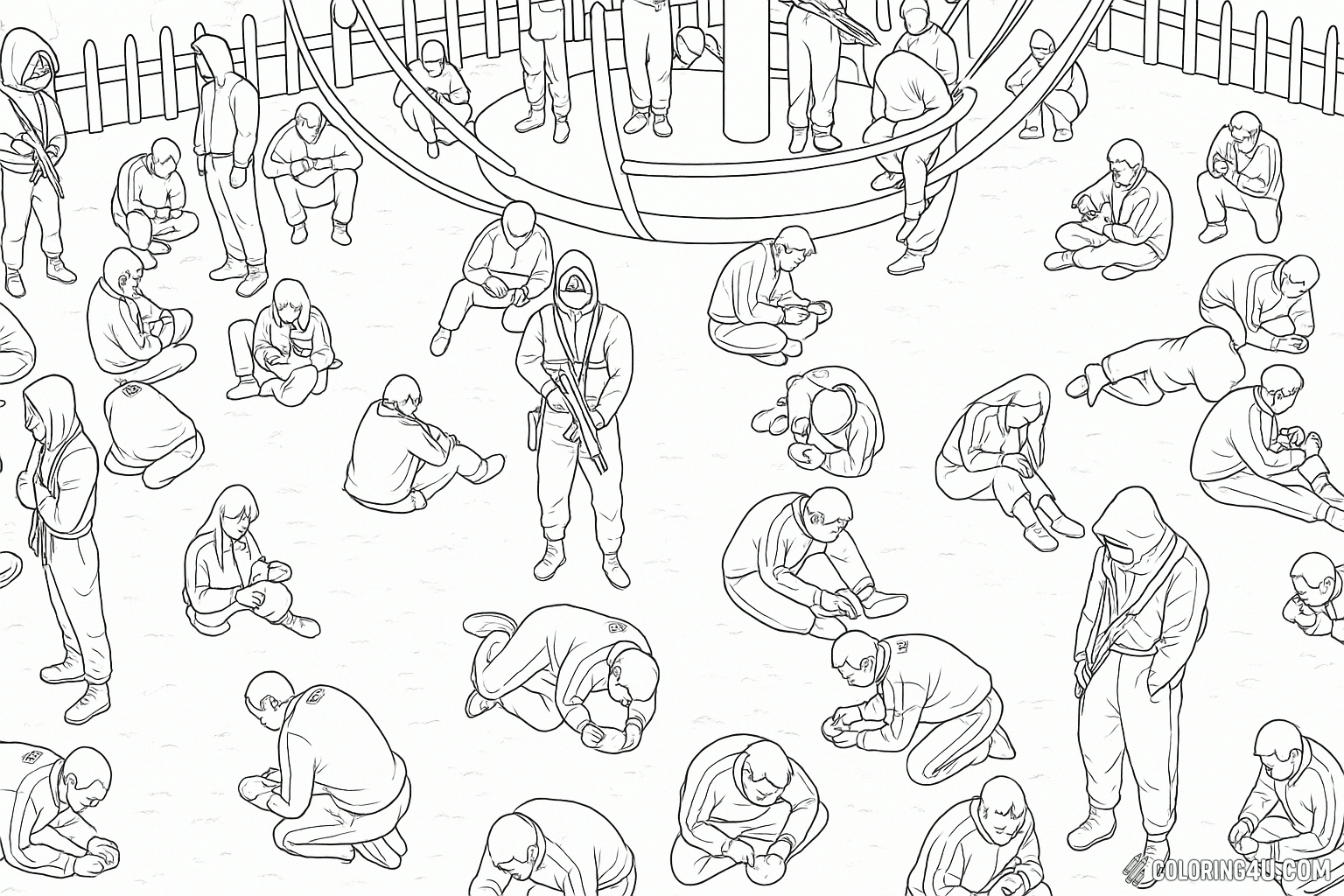 Squid Game Red Light Green Light Top View Coloring Page