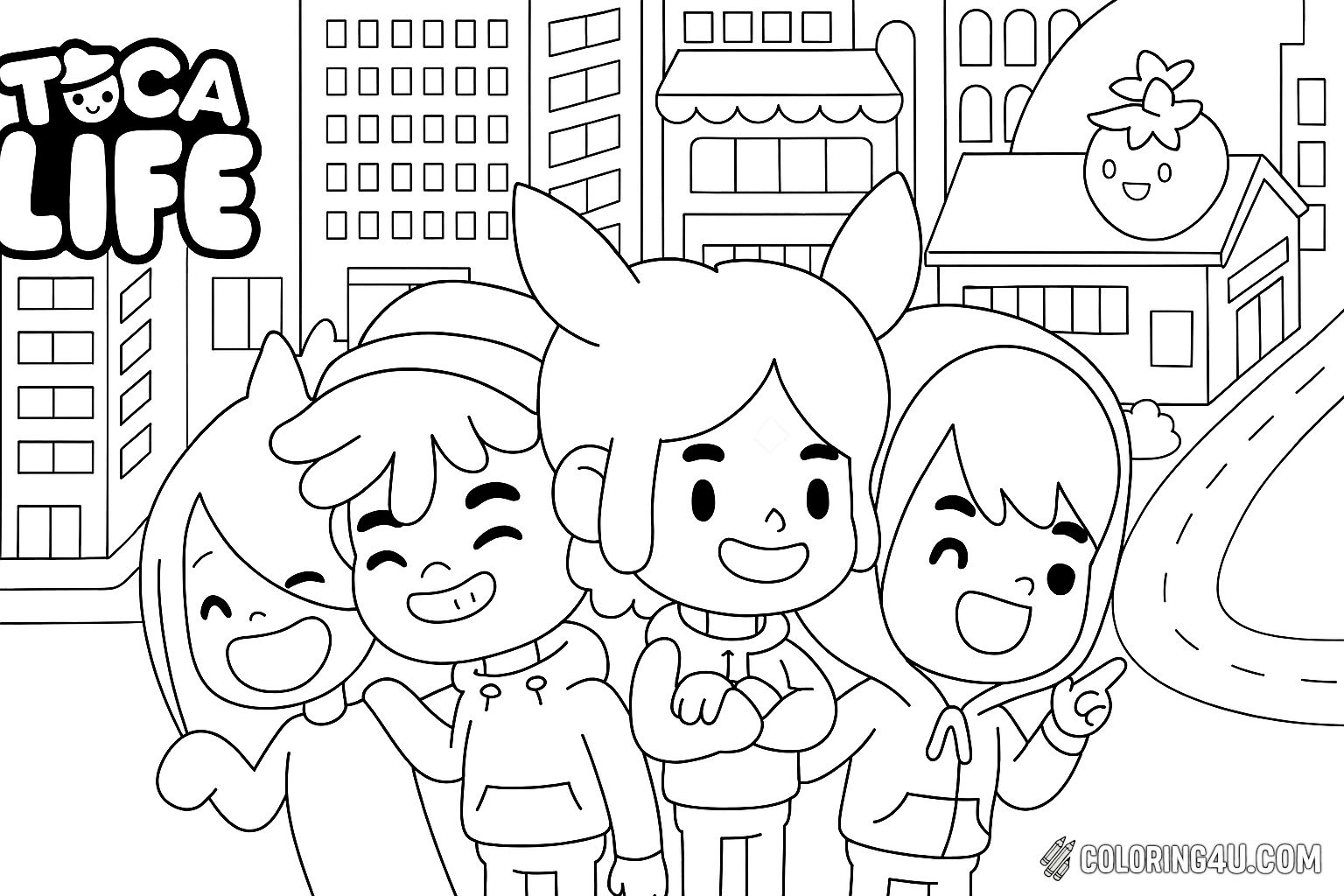 Toca Life World City Group Hug Coloring Page