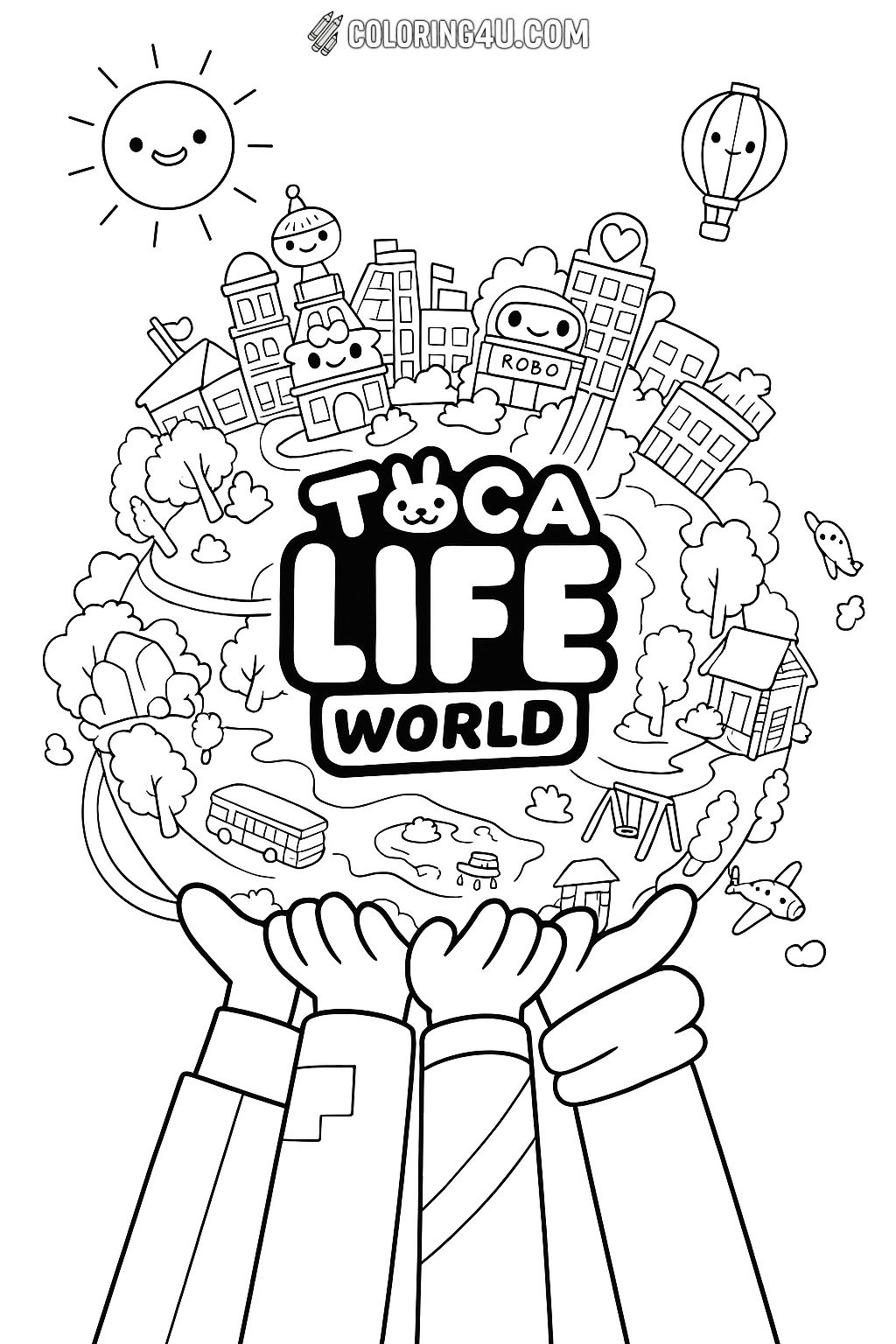 Toca Life World Earth In Hands Logo Coloring Page