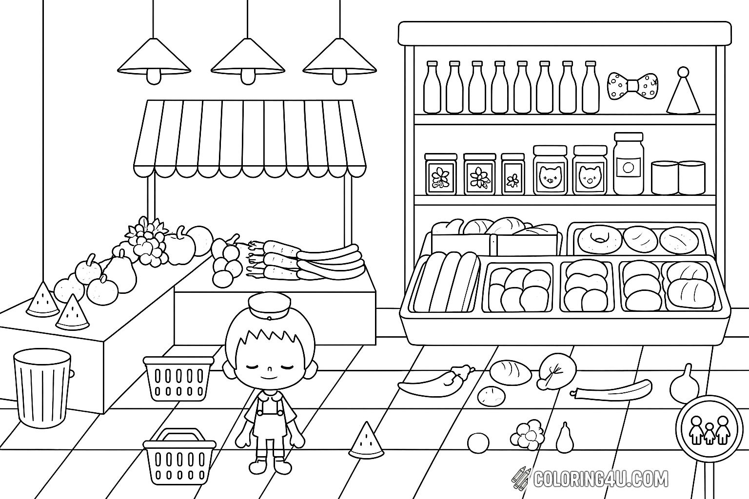 Toca Life World Grocery Store Shopping Coloring Page